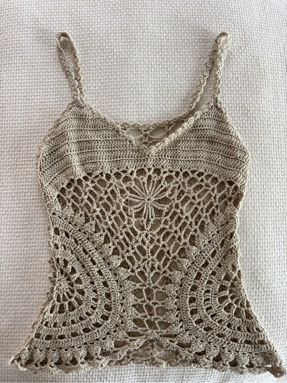 Neutral Crochet Camisole Tank Top - Beige